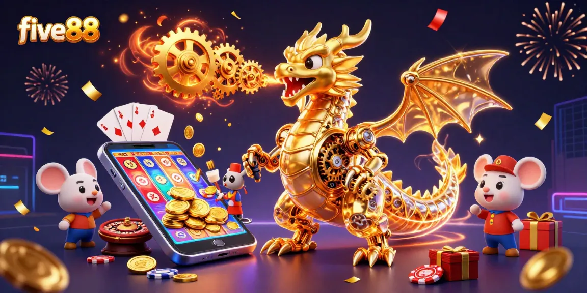 Experience thrilling gameplay with five88's colorful slot games and dynamic dragon in action.
