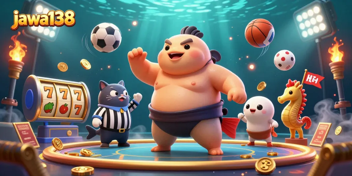 Bermain di jawa138 dengan fugu raksasa dan peserta seahorse dalam suasana kasino penuh energi.