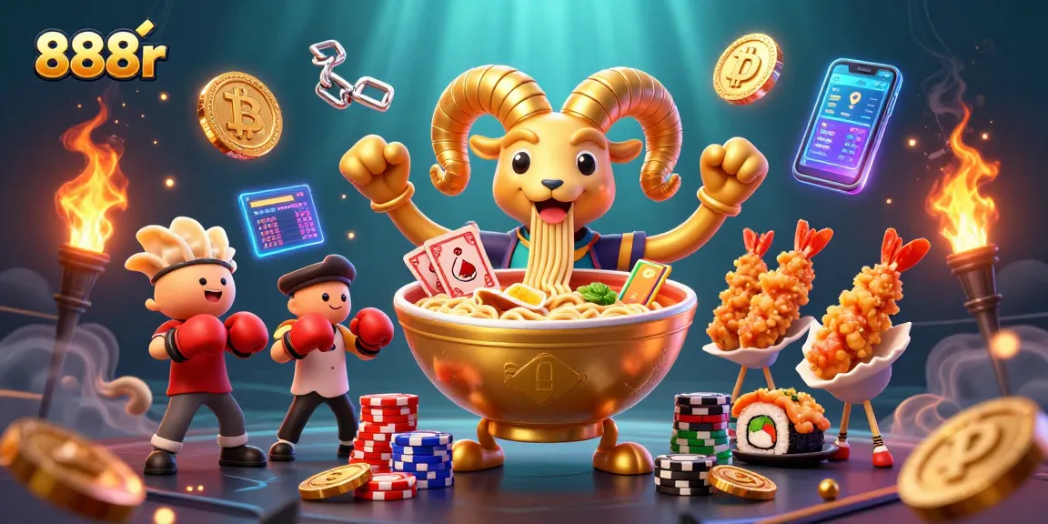 Experience thrilling gameplay with 888r's unique characters amidst dazzling digital casino elements.