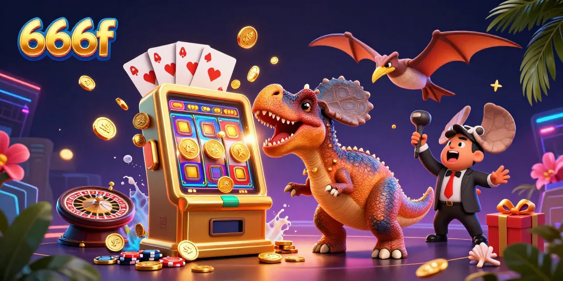 Experience thrilling wins with 666f as a pachycephalosaurus advances on a golden slot machine