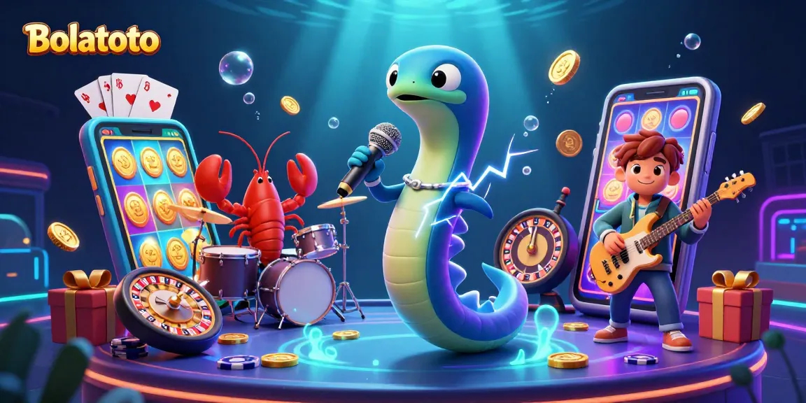 Engaging Bolatoto illustration featuring a DJ eel and underwater casino elements for an exciting gaming experience